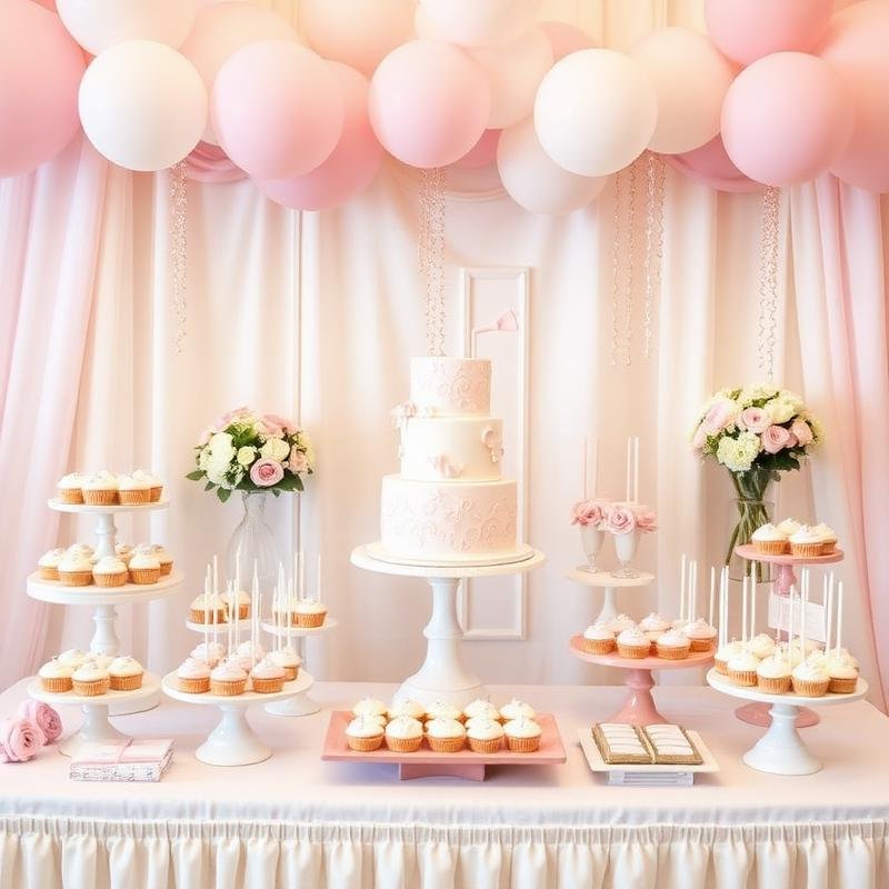 Baby shower avec décoration pastel et table de desserts